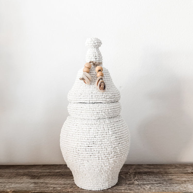 Beaded Tribal Lidded Jar – White