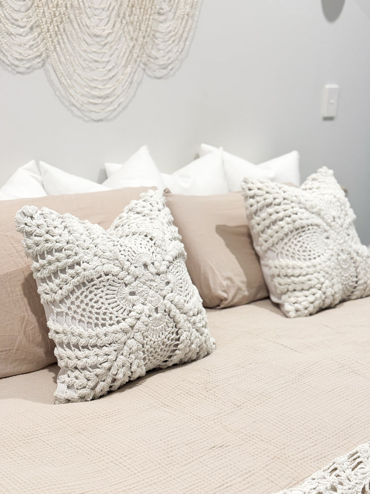 Maria Crochet Cushion Cover | White | 50x50cm