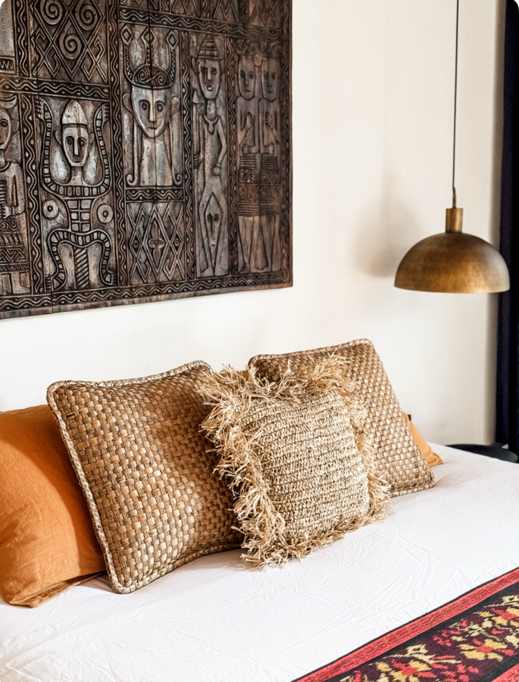 Bora Bora Raffia Cushions | Natural with Fringe | 50x50cm