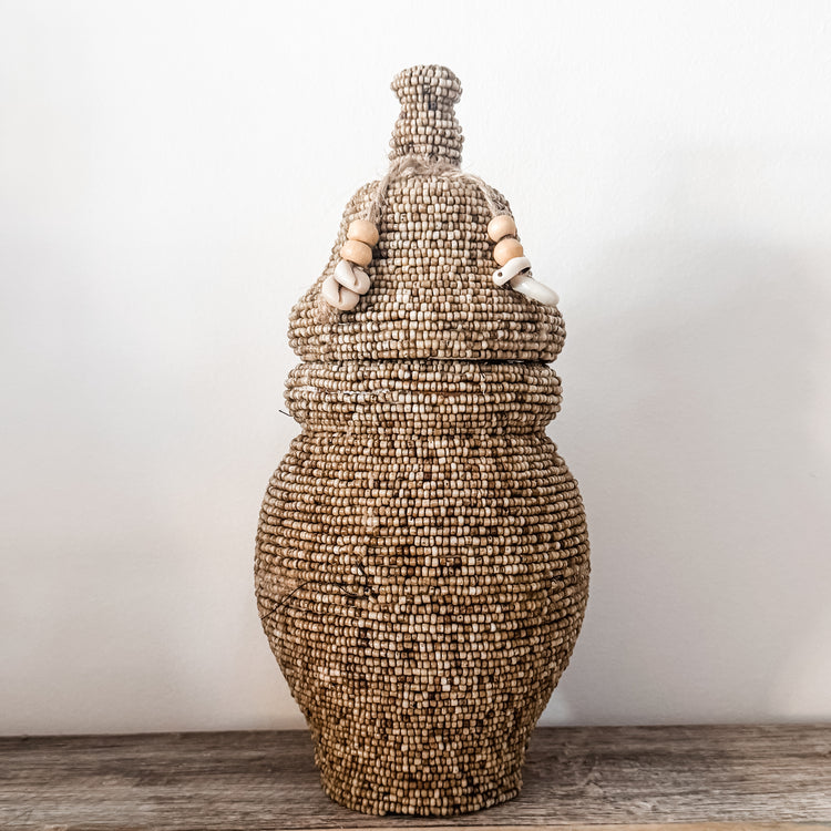 Beaded Tribal Lidded Jar – Natural