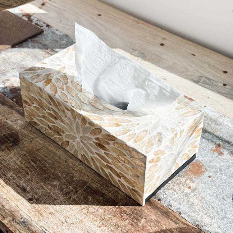 Shell Mosaic Tissue Box Cover | Floral