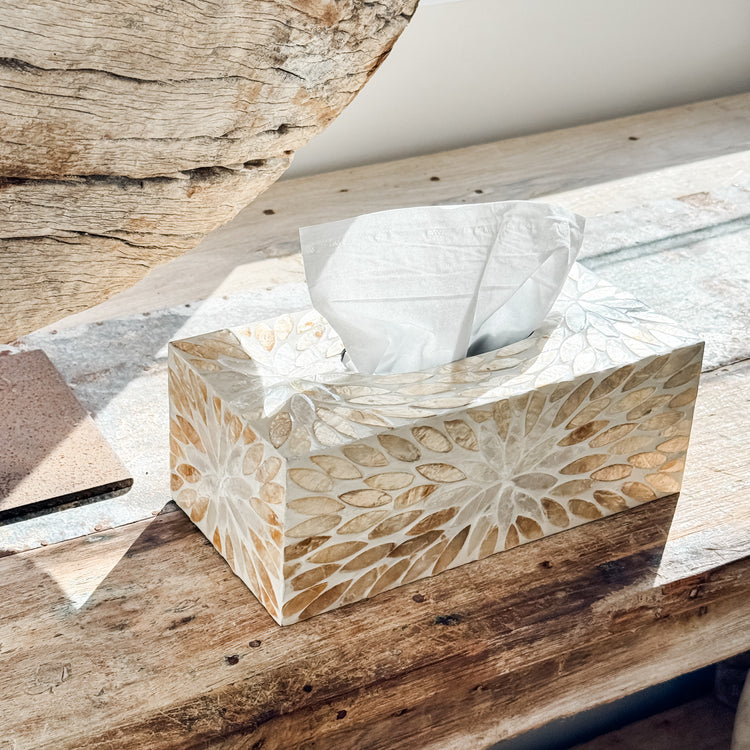Shell Mosaic Tissue Box Cover | Floral
