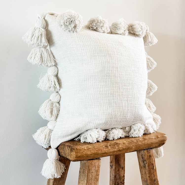 Maklak Tassel Cushion Cover – White | 45x45cm