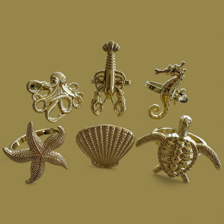 Golden Ocean Napkin Ring Set – 6 Piece