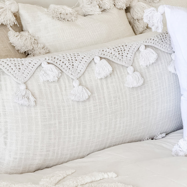 Gypsy Tassel Cushion Cover | White | 35x80cm