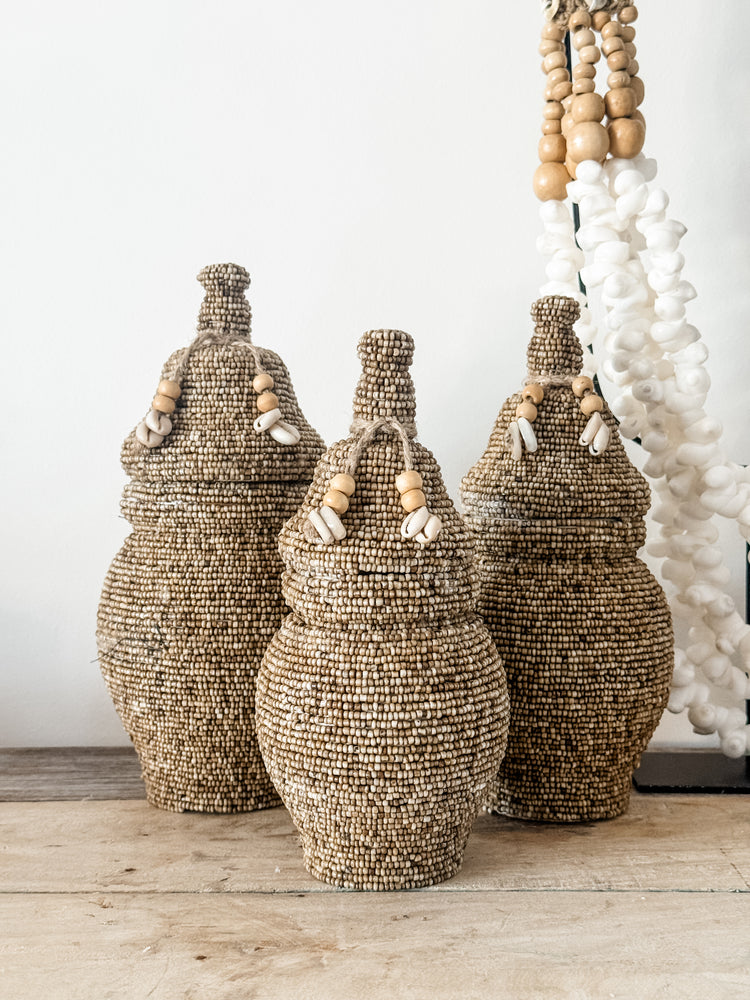 Beaded Tribal Lidded Jar – Natural