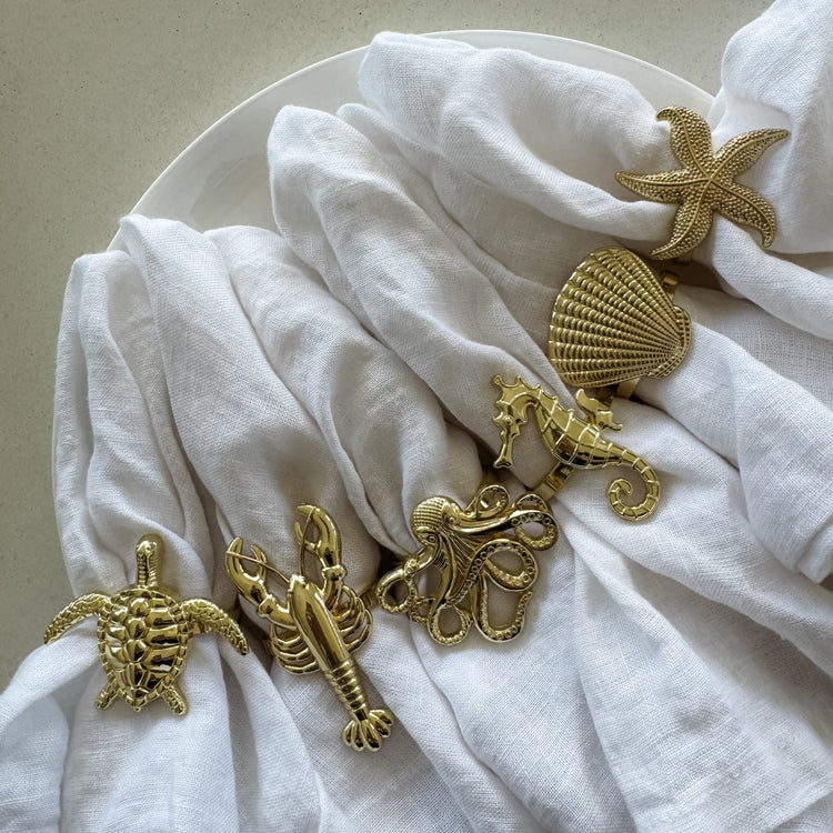 Golden Ocean Napkin Ring Set – 6 Piece