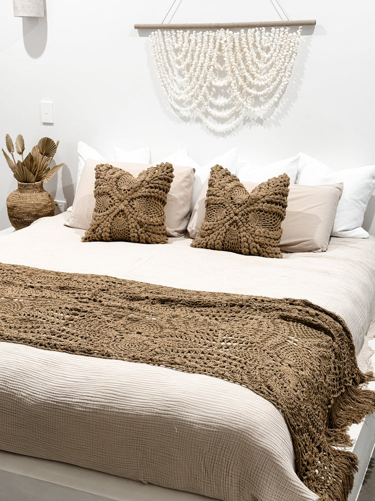 Maria Crochet Cushion Cover | Brown | 50x50cm