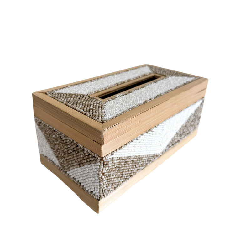 Coastal Luxe Beaded Tissue Box | White & Natural