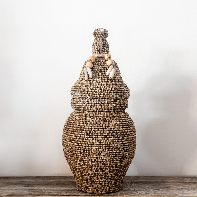Beaded Tribal Lidded Jar – Natural