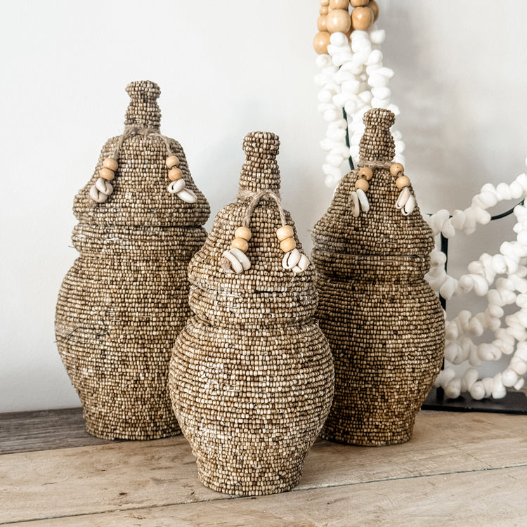 Beaded Tribal Lidded Jar – Natural
