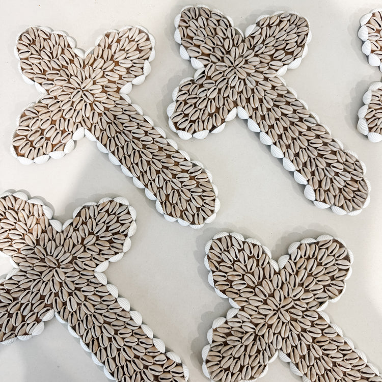 Cowrie Shell Cross Wall Hanging – Coastal Handmade Décor