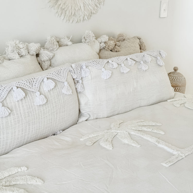 Gypsy Tassel Cushion Cover | White | 35x80cm