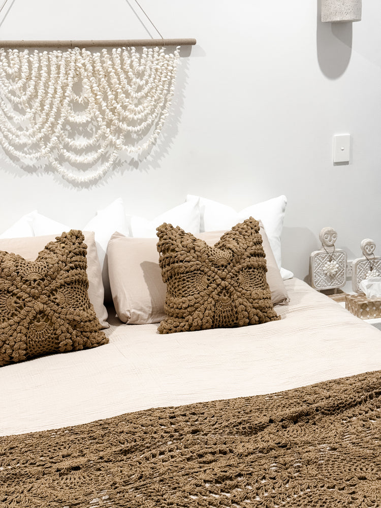 Maria Crochet Cushion Cover | Brown | 50x50cm