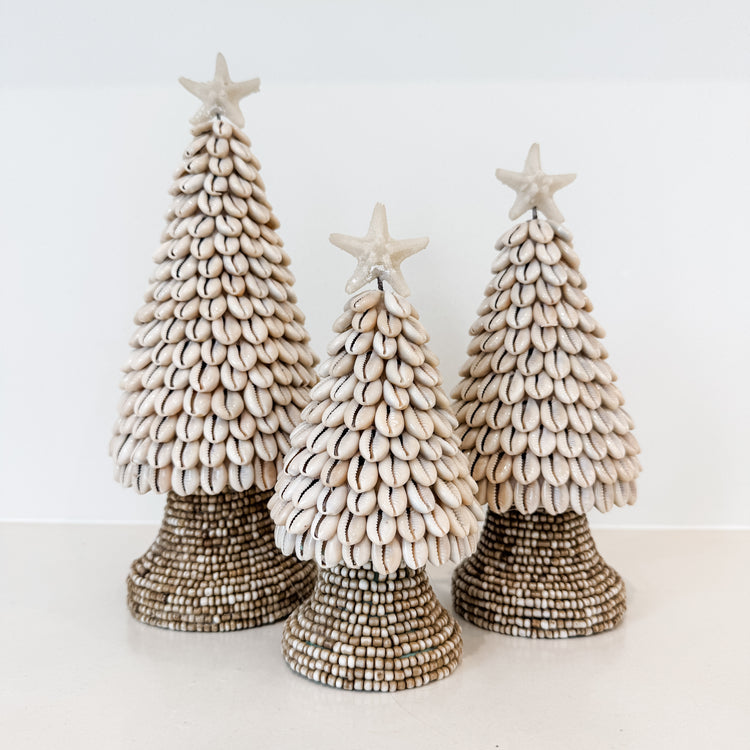 Cowrie Shell Christmas Trees – Coastal Handmade Décor (Three Sizes)