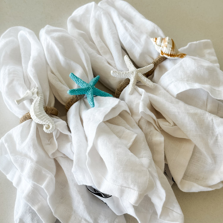 Coastal Charm Napkin Ring Set – Starfish, Seahorse & Shell (Set of 4)
