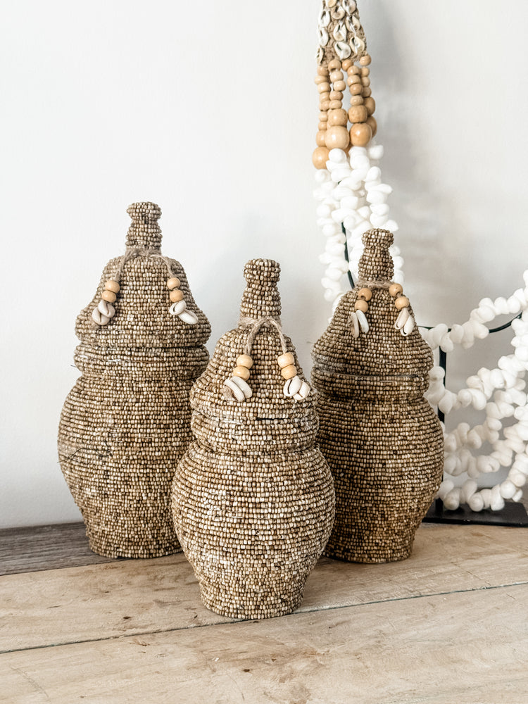 Beaded Tribal Lidded Jar – Natural