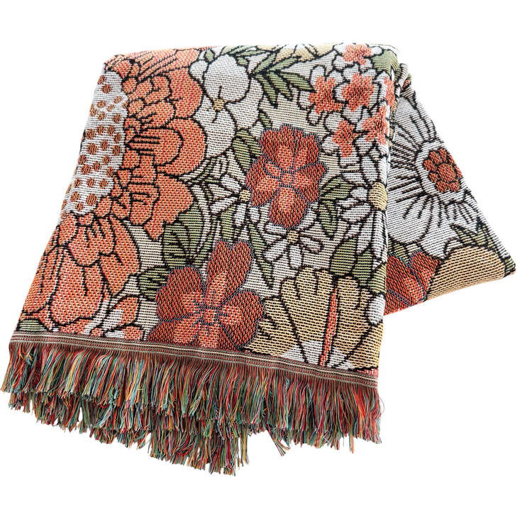 Wildflower Woven Picnic Rug | Bohemian Floral Throw 160 x 130cm