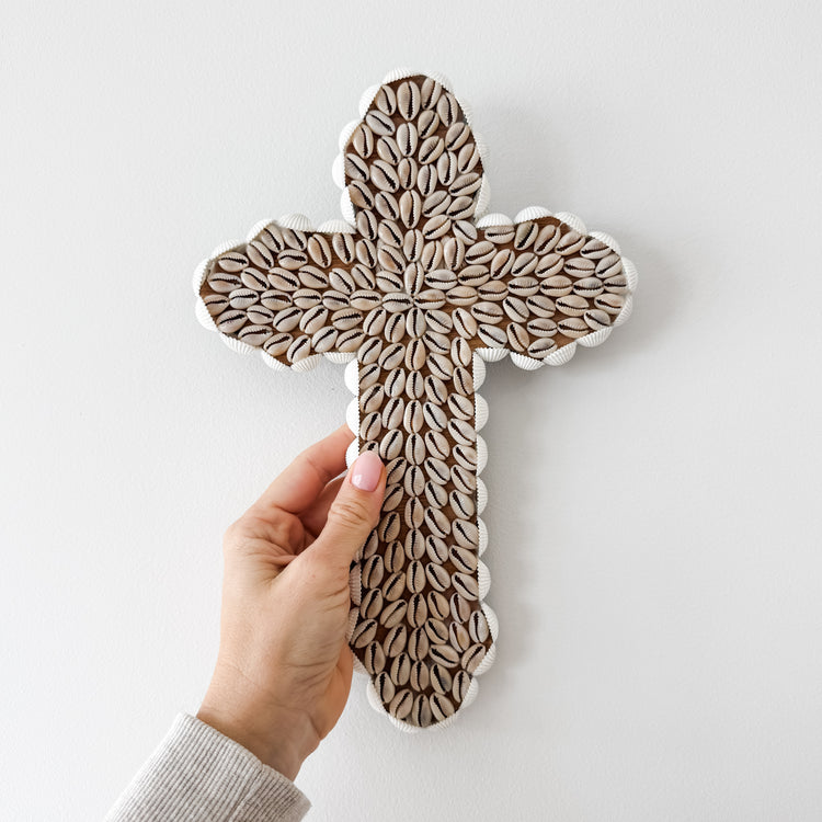 Cowrie Shell Cross Wall Hanging – Coastal Handmade Décor