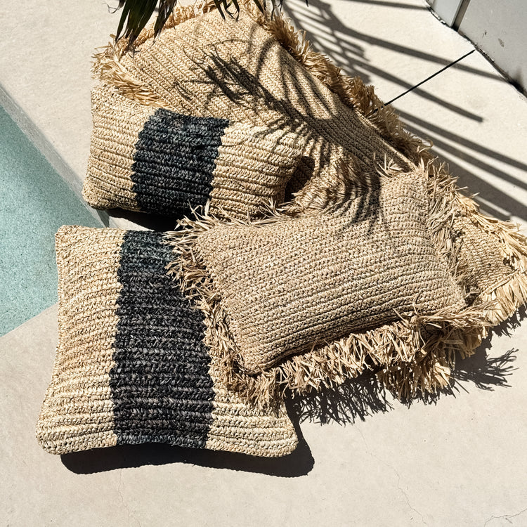 Bora Bora Raffia Cushion Cover | Natural & Black | 50x50cm