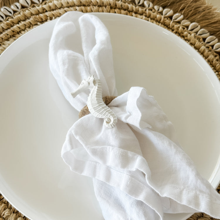 Coastal Charm Napkin Ring Set – Starfish, Seahorse & Shell (Set of 4)