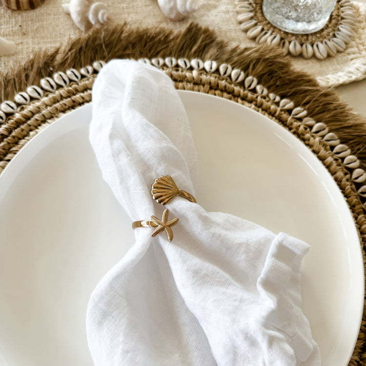 Coastal Gold Napkin Ring – Starfish & Seashell Design Preorder