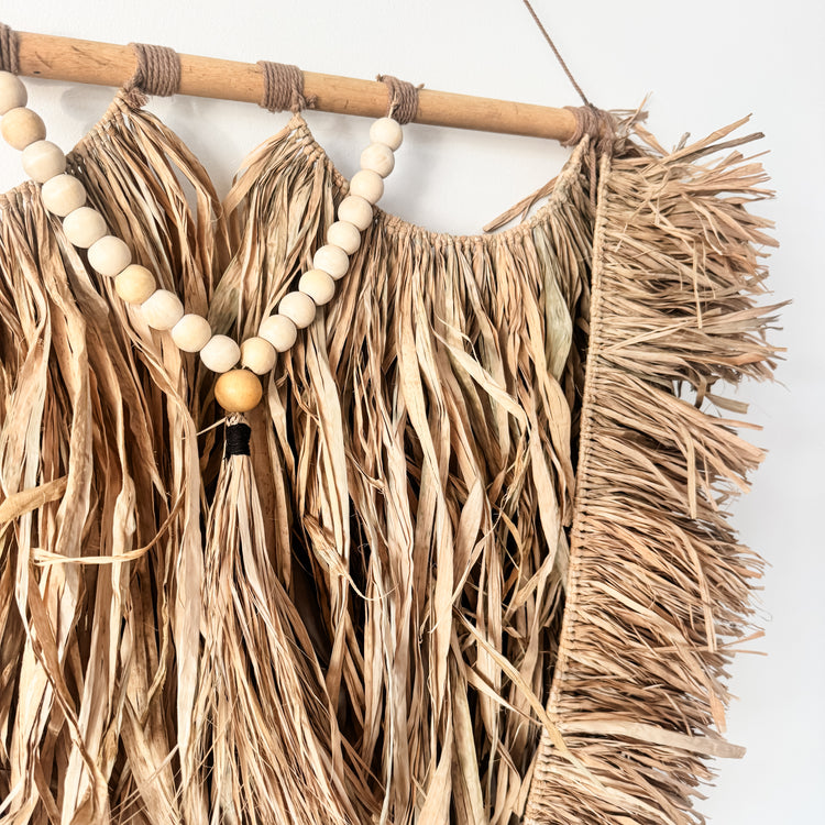 Soleil Beaded Raffia Wall Hanging | Natural Fringe Wall Art | 85x80cm