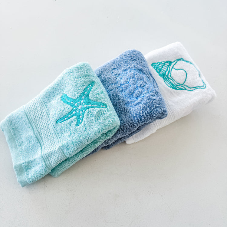 Coastal Shores Embroidered Hand Towel Set – Set of 3