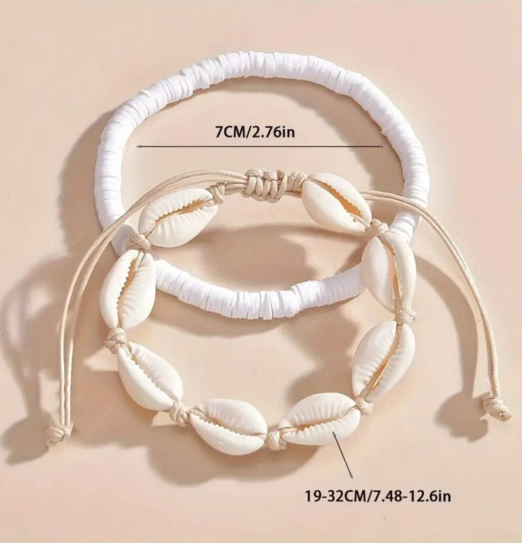 Cowrie & White Anklet/Bracelet Set | Willow & the Waves Collection