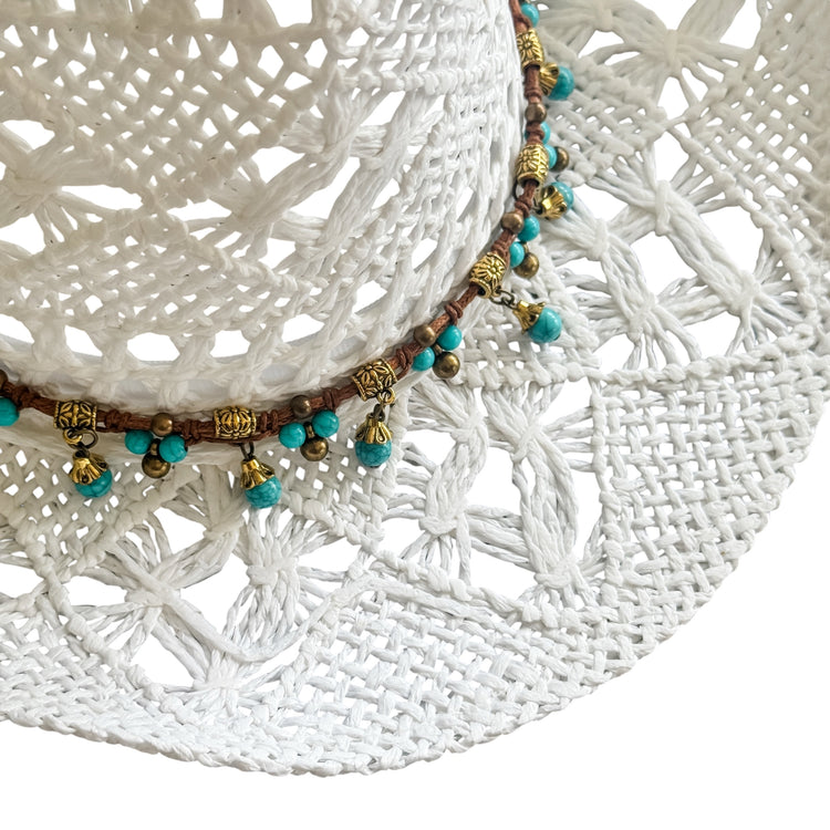 Azura Cowgirl Hat | White with Turquoise Beads