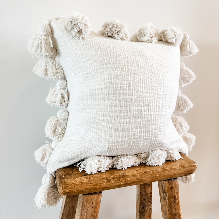 Maklak Tassel Cushion Cover – White | 45x45cm