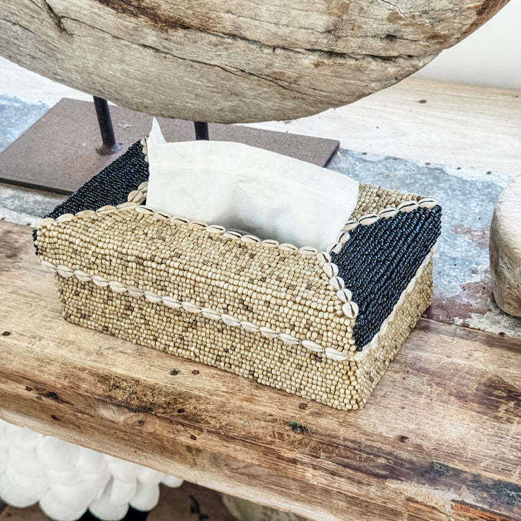Maya Beaded & Cowrie Tissue Box Cover