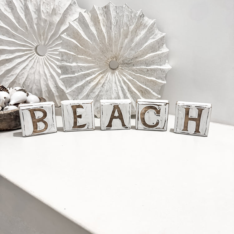 Beach Timber Letter Blocks – Coastal Decorative Word Blocks