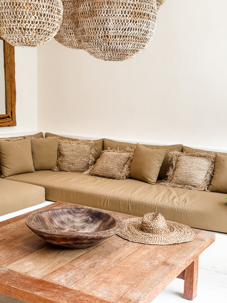 Bora Bora Raffia Cushions | Natural with Fringe | 50x50cm