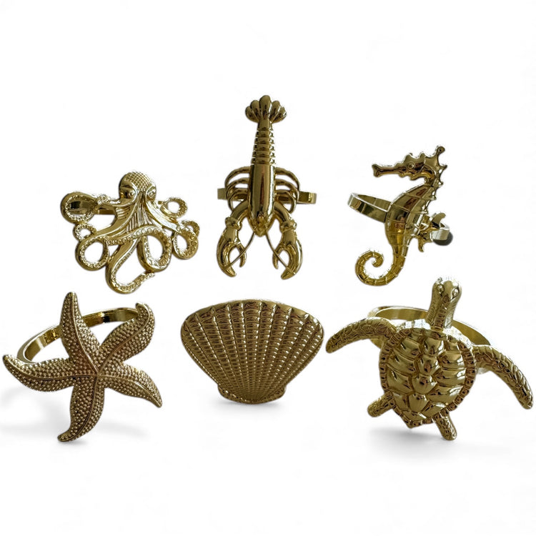 Golden Ocean Napkin Ring Set – 6 Piece