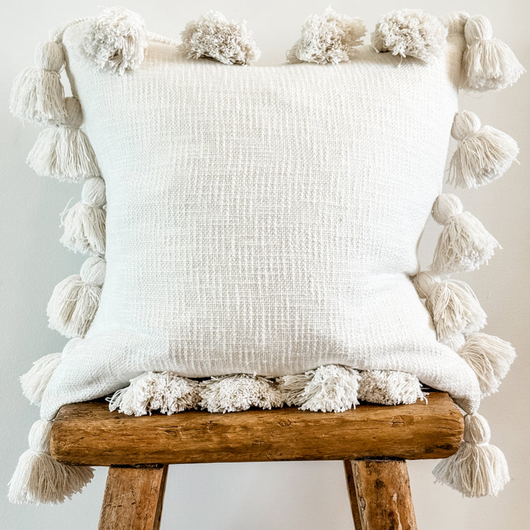 Maklak Tassel Cushion Cover – White | 45x45cm