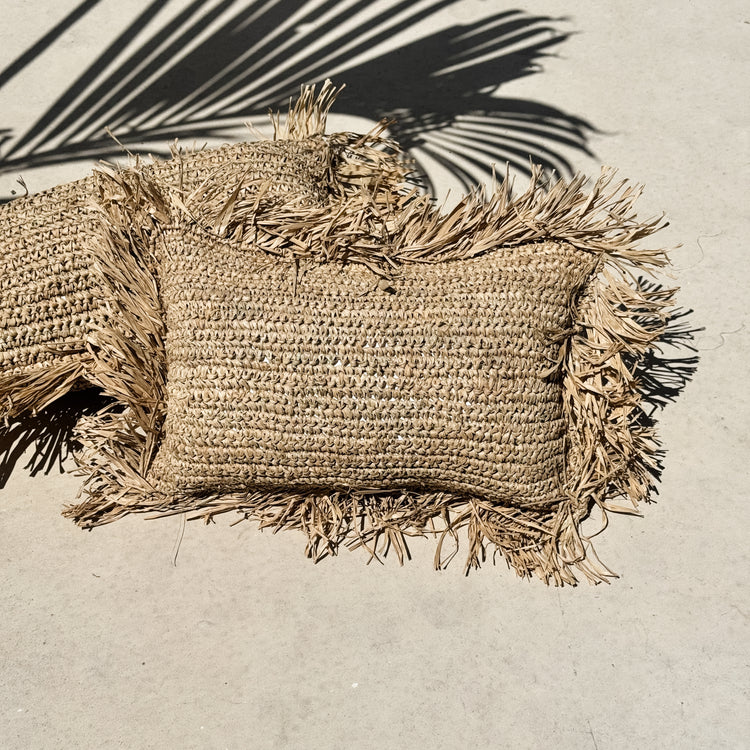 Bora Bora Raffia Cushion Cover | Natural with Fringe | 30x50cm