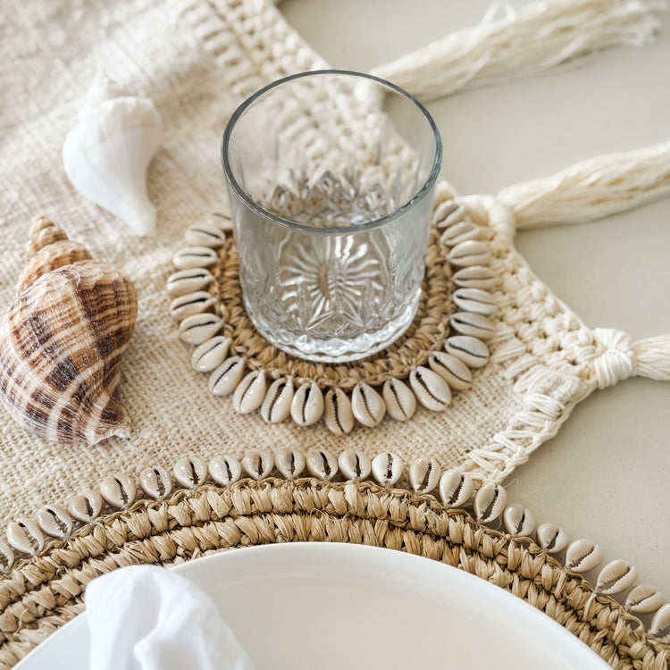Bora Bora Raffia Coaster with Cowrie Shells