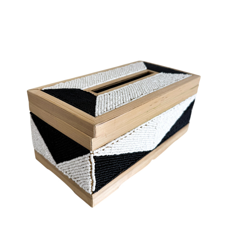 Coastal Luxe Beaded Tissue Box | White & Black