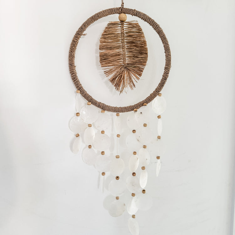 Coastal Raffia Palm & Capiz Shell Wall Hanging