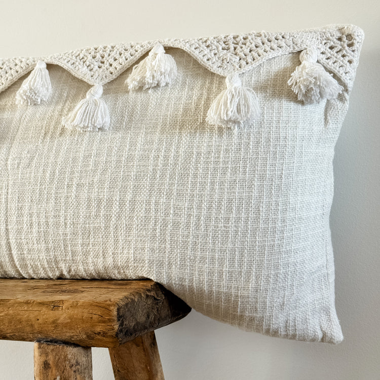 Gypsy Tassel Cushion Cover | White | 35x80cm