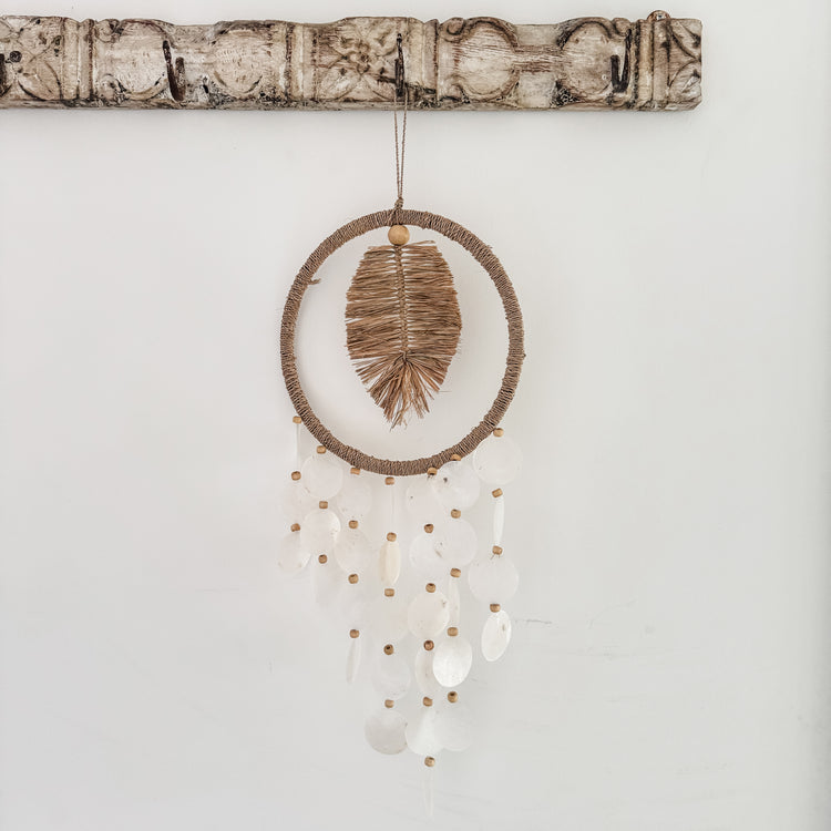 Coastal Raffia Palm & Capiz Shell Wall Hanging