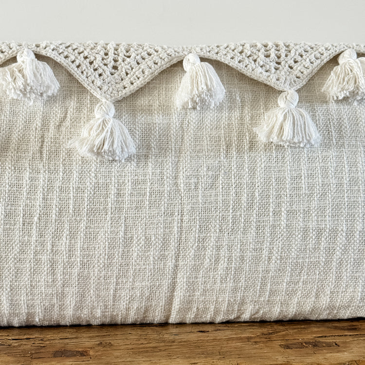 Gypsy Tassel Cushion Cover | White | 35x80cm