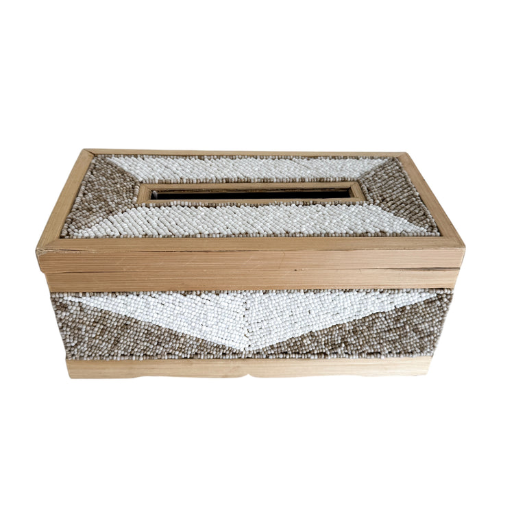 Coastal Luxe Beaded Tissue Box | White & Natural