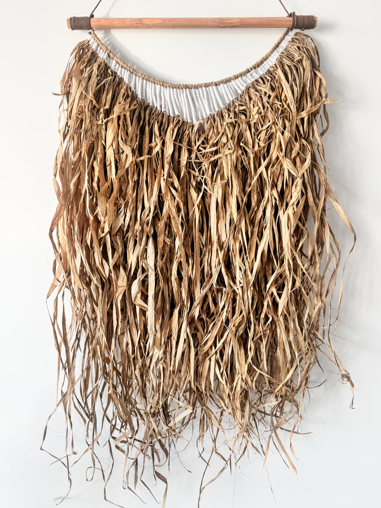 Luna White Detail Raffia Wall Hanging | Natural Fibre Wall Art | 65x120cm
