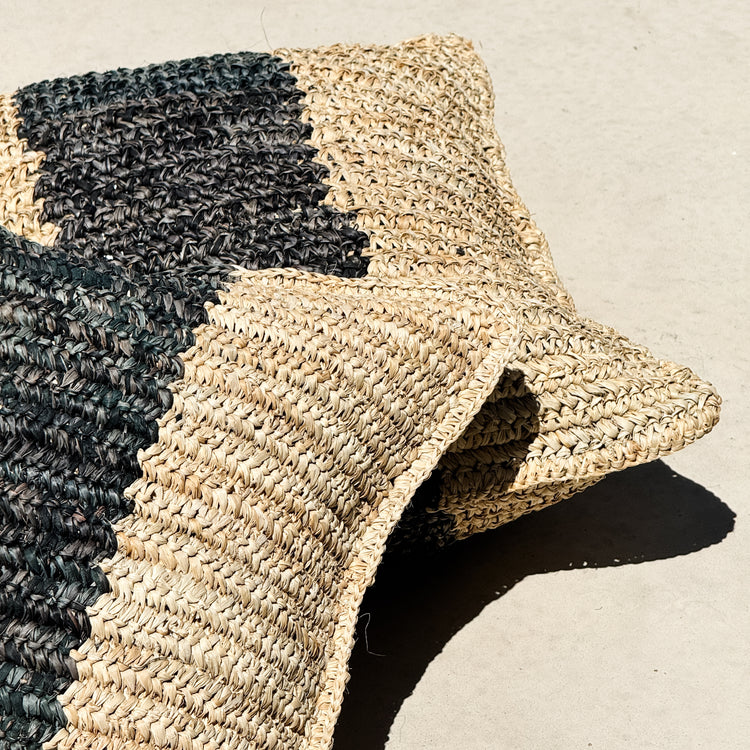 Bora Bora Raffia Cushion Cover | Natural & Black | 50x50cm