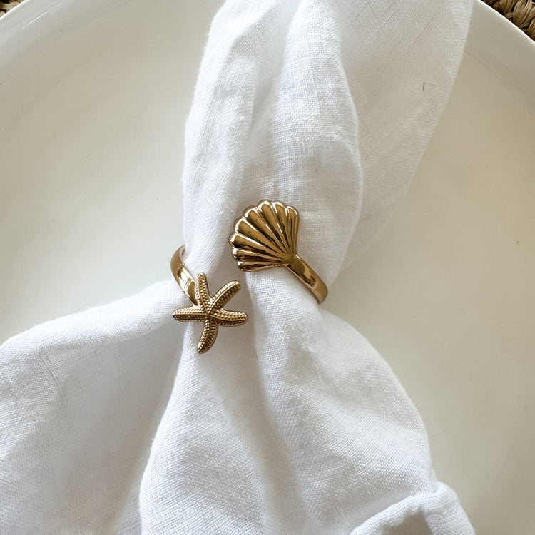 Coastal Gold Napkin Ring – Starfish & Seashell Design Preorder