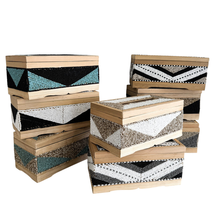 Coastal Luxe Beaded Tissue Box | White & Natural
