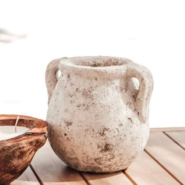Milos Rustic White Urn | Short