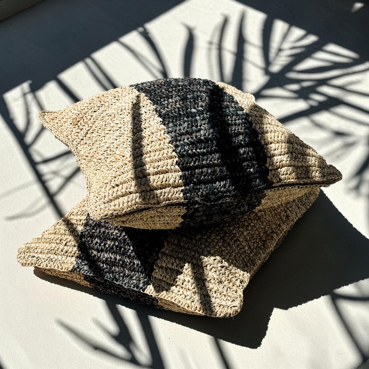 Bora Bora Raffia Cushion Cover | Natural & Black | 50x50cm